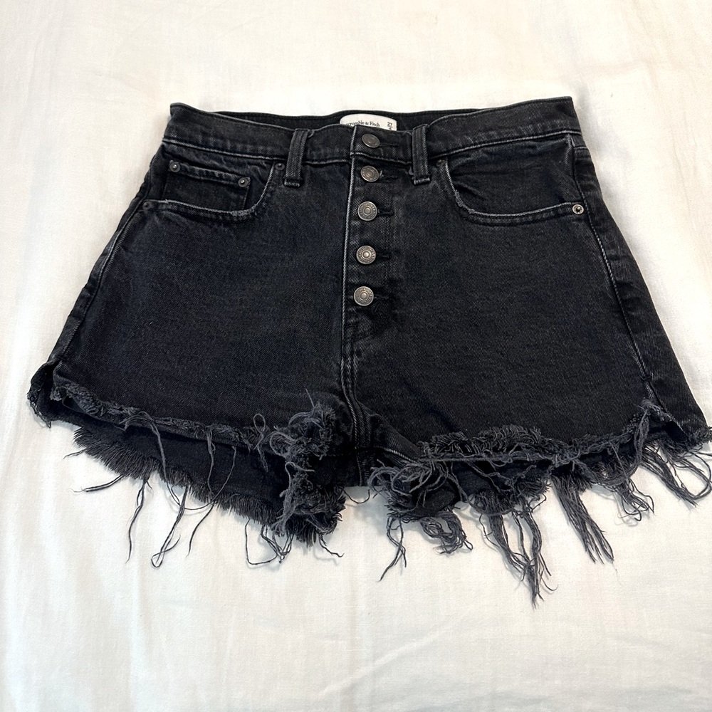 Abercrombie Mom Short High Rise Black Denim Shorts Size 27 (4)